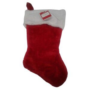 Red Christmas Stocking White Faux Fur Cuff Fluffy Plush Hanging NEW